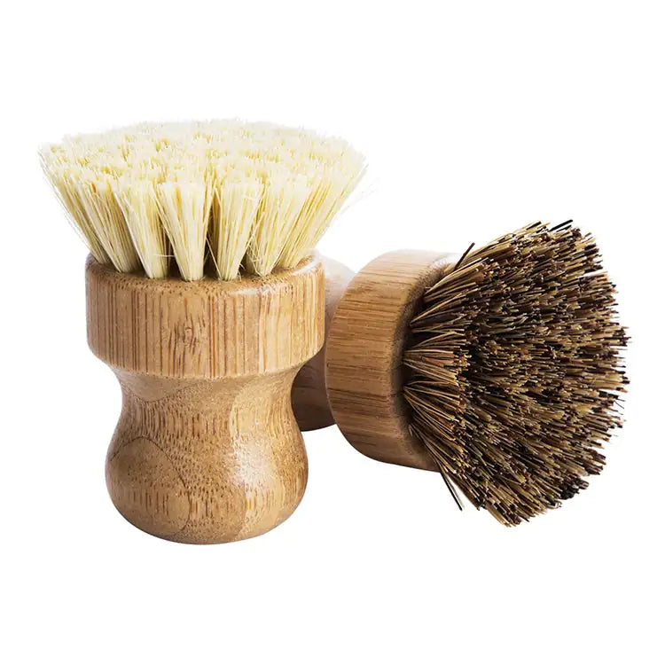 Two wooden brushes with natural bristles on a white background