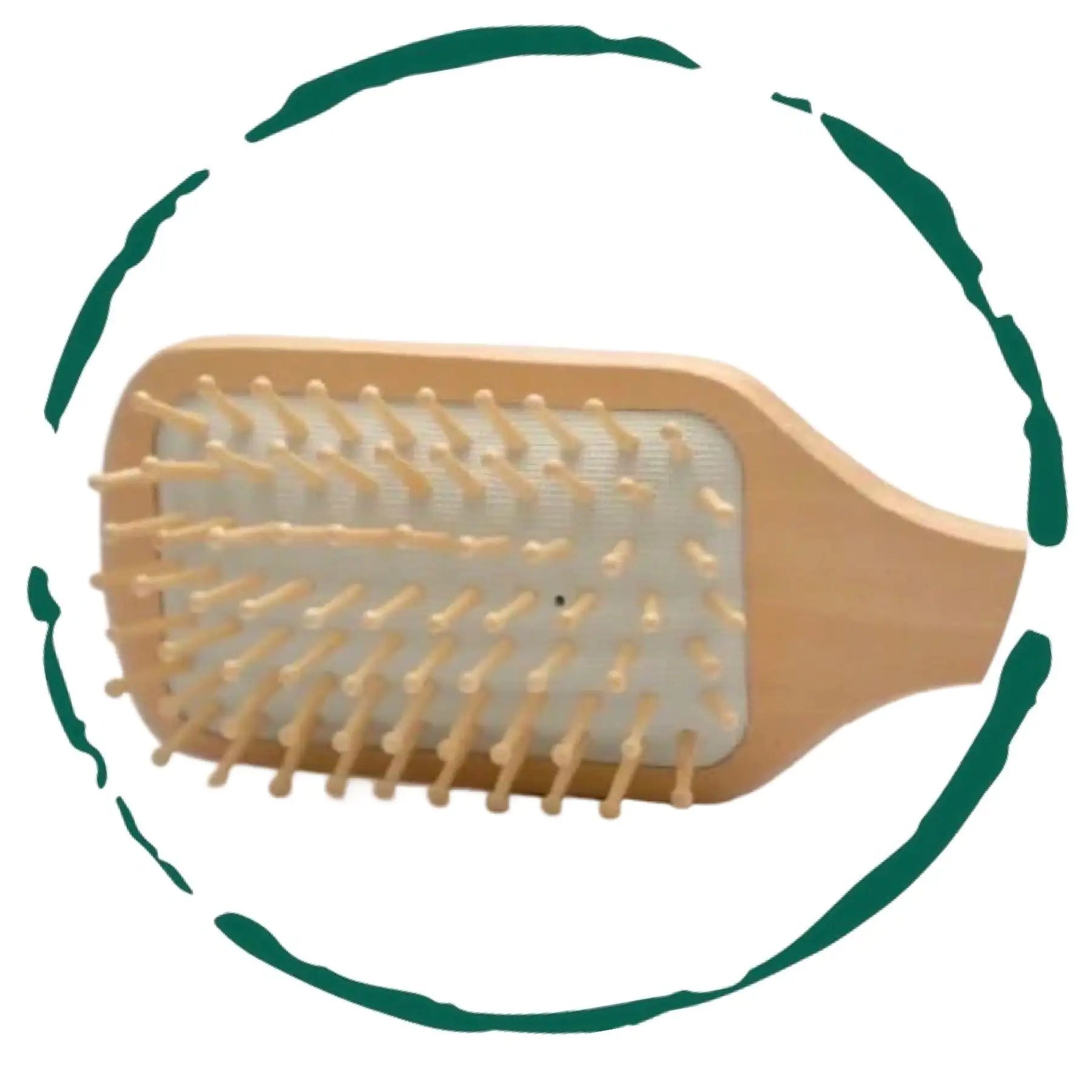 Wooden hairbrush with bristle head on a white background