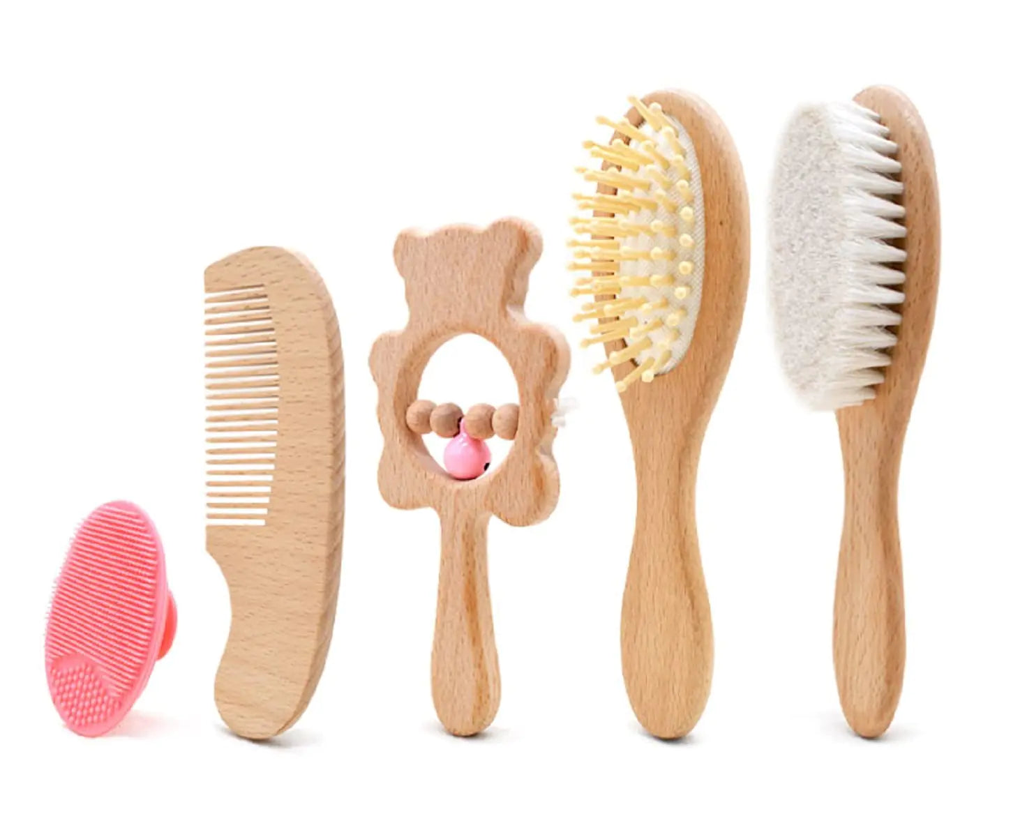 Eco-Friendly Bamboo Brush and Comb Set for Babies and Kids – 5 Pieces