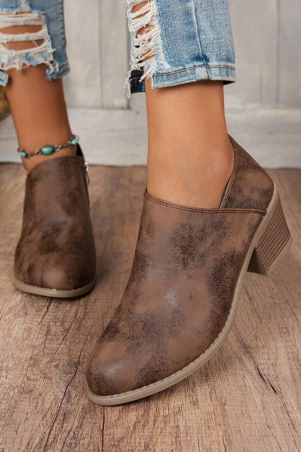 Tulip Opening Vegan Suede Ankle Boots