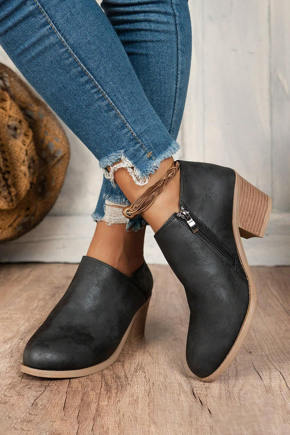 Tulip Opening Vegan Suede Ankle Boots