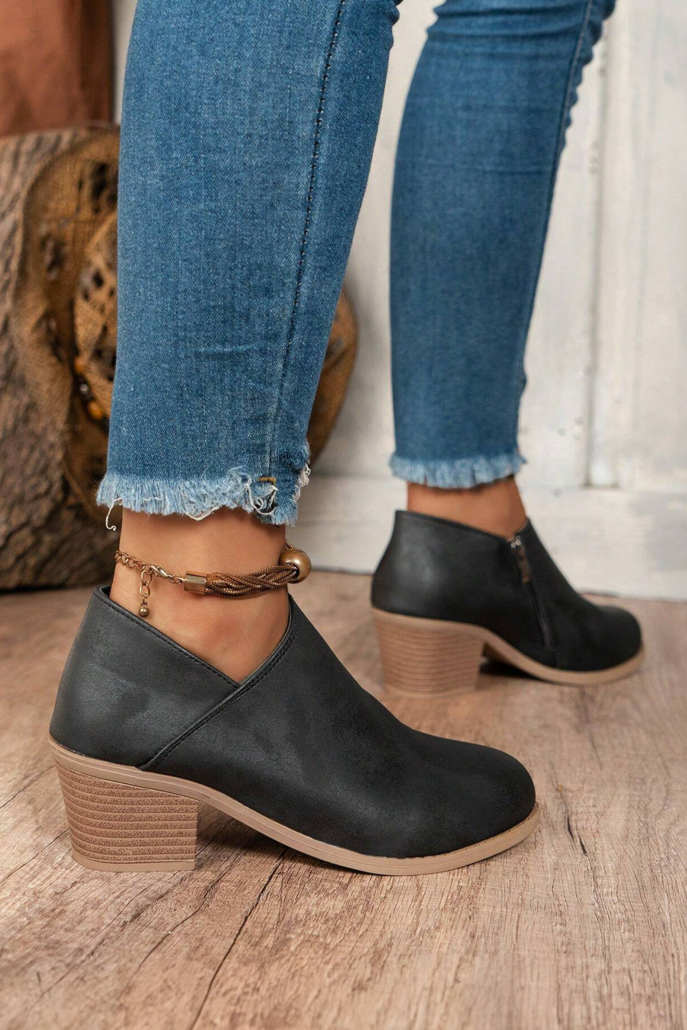 Tulip Opening Vegan Suede Ankle Boots