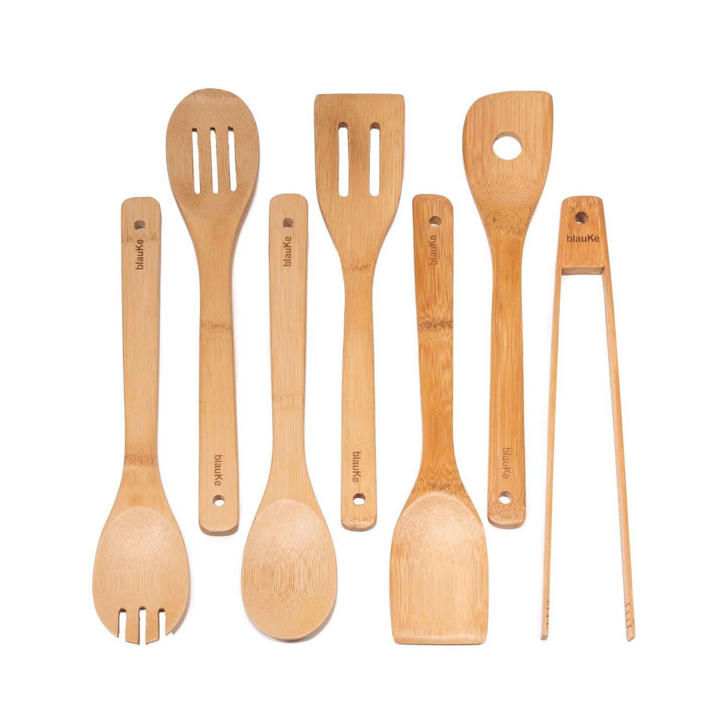 Wooden Spoons for Cooking 7-Pack - Bamboo Kitchen Utensils Set for Nonstick Cookware-0