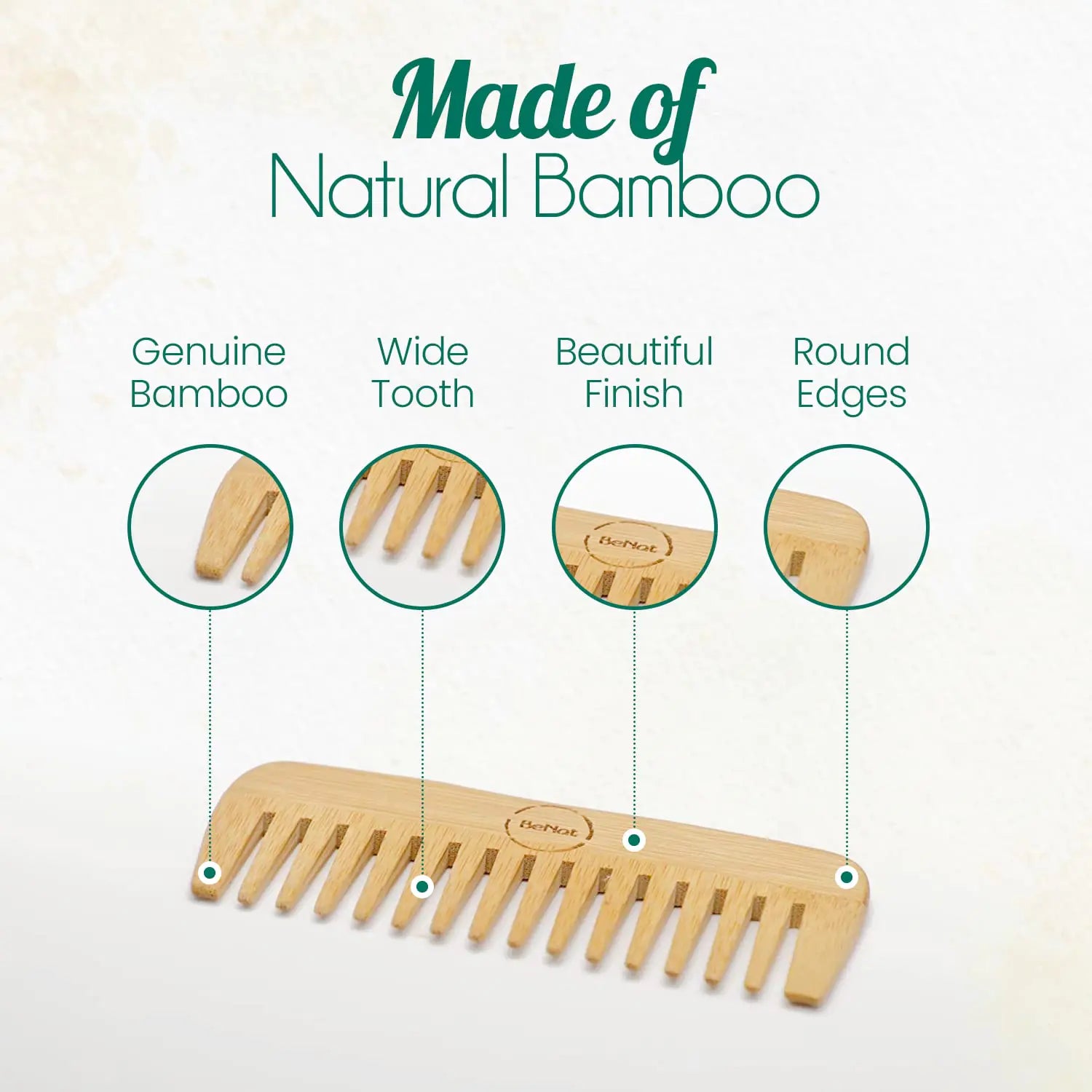 BeNat Eco-Friendly Natural Bamboo Wide Tooth Hair Comb