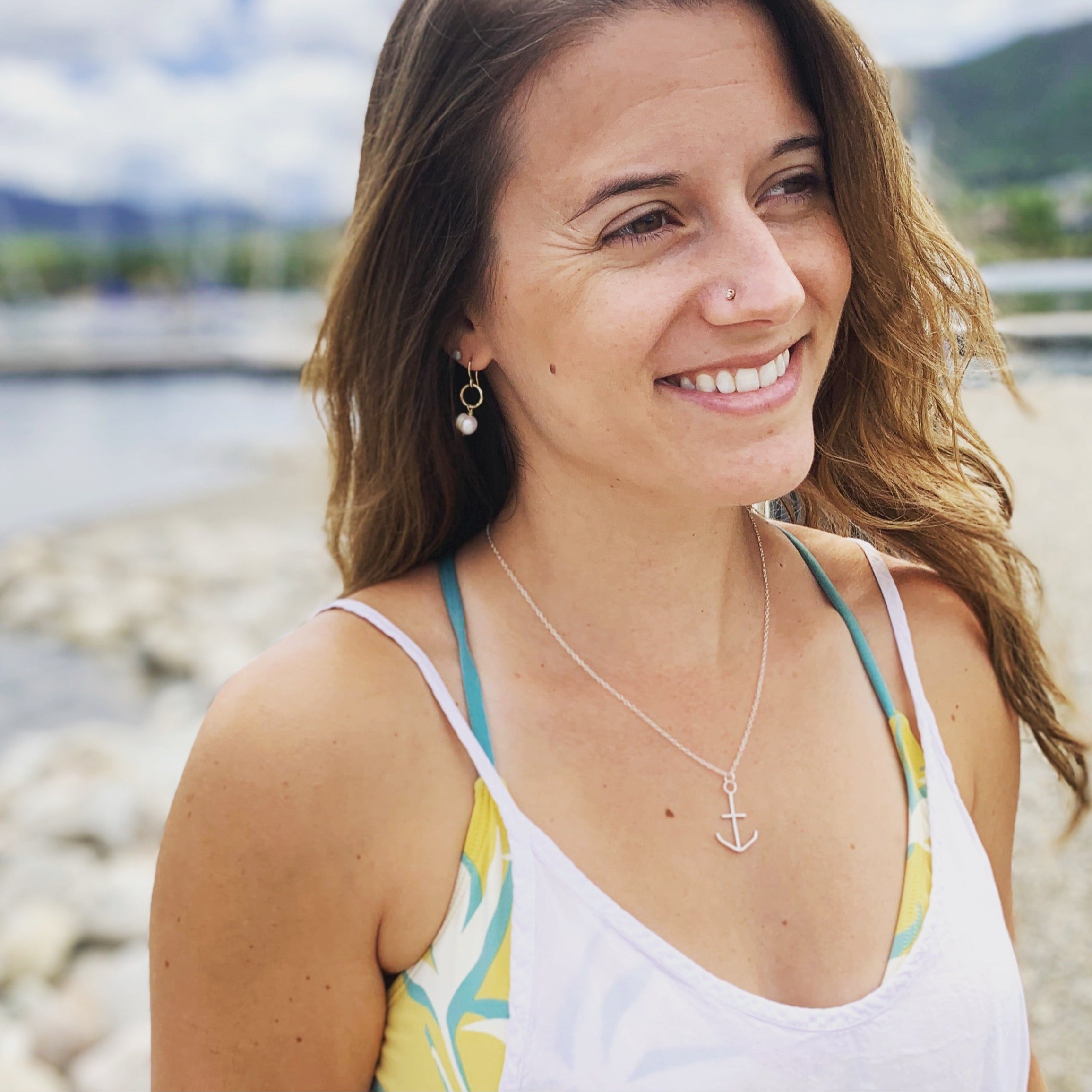 Mermaid Pearl Drop Earrings-worn-by-model