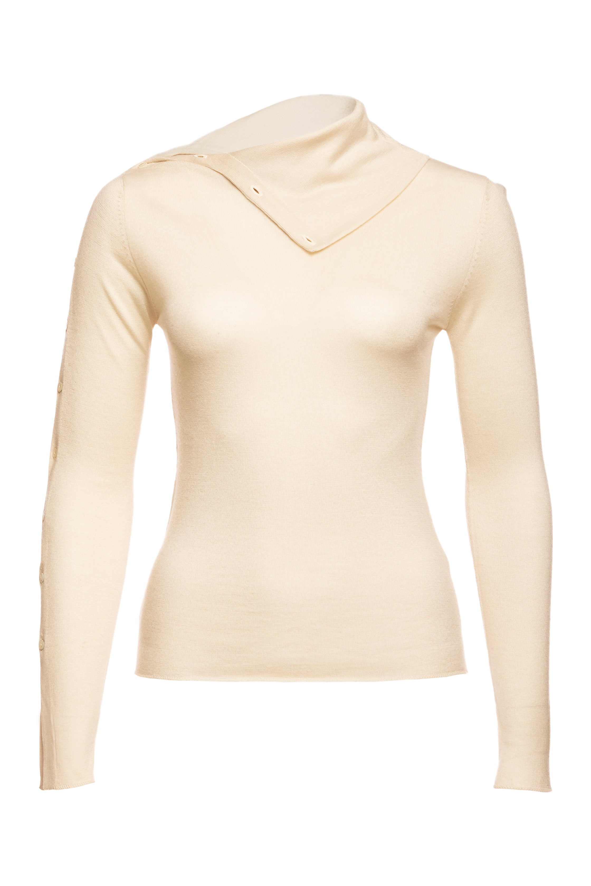 Pearl Body Fitted Flap Turtleneck Textured Top