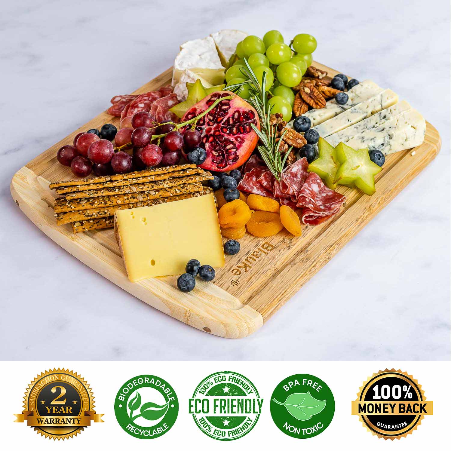 Bamboo Chopping Board with Juice Groove/ Wooden Serving Tray – 14”x11”