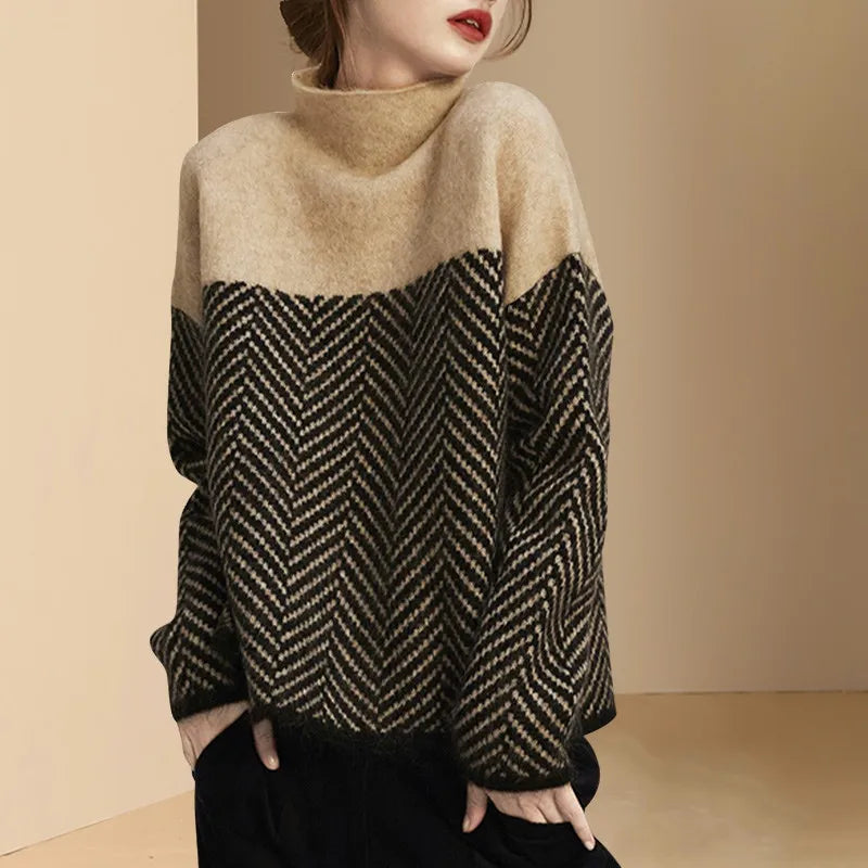 The Victoria Wool Colorblock Turtleneck Sweater
