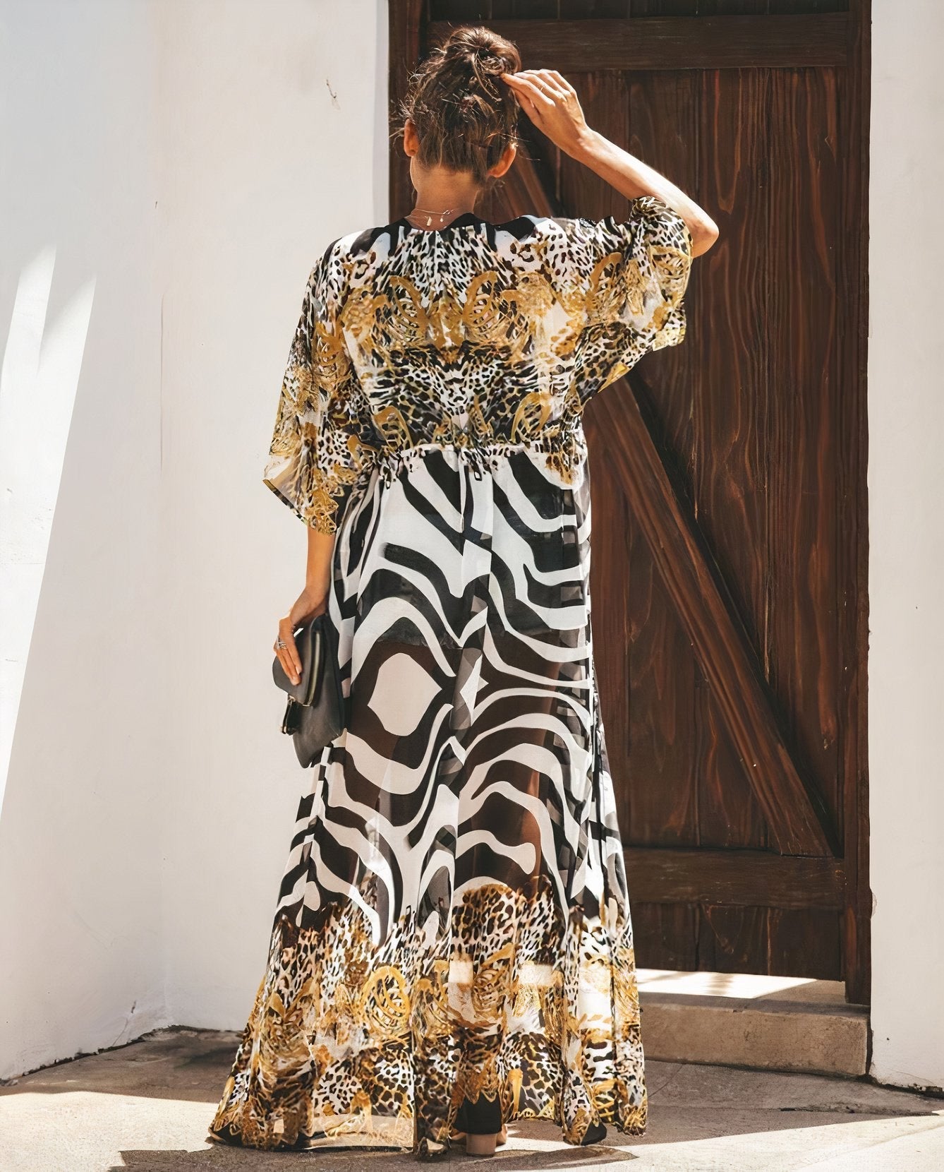 Wild Kimono Women's Open and Loose Chiffon Dress with Waist Drawstring