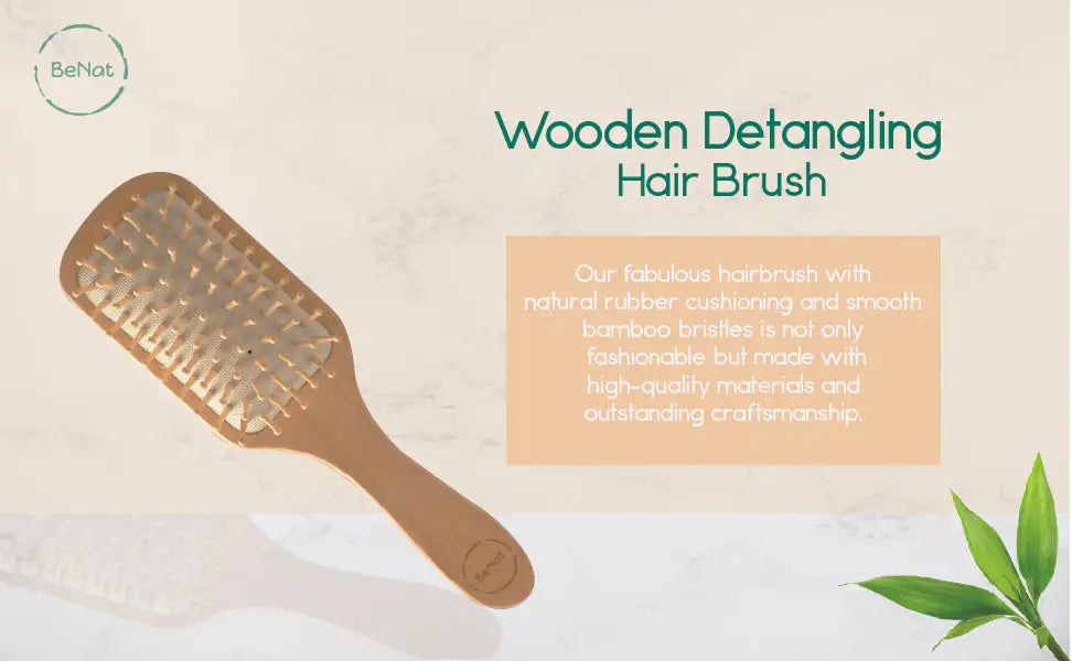 Sustainable Bamboo Wooden Detangling Eco-Friendly Hairbrush - Natural Rubber Cushion & Smooth Bamboo Bristles