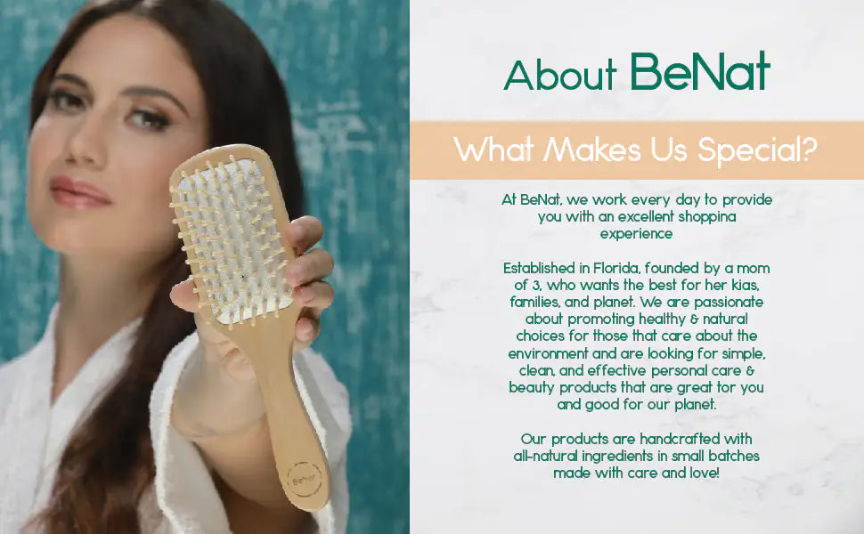 Sustainable Bamboo Wooden Detangling Eco-Friendly Hairbrush - Natural Rubber Cushion & Smooth Bamboo Bristles