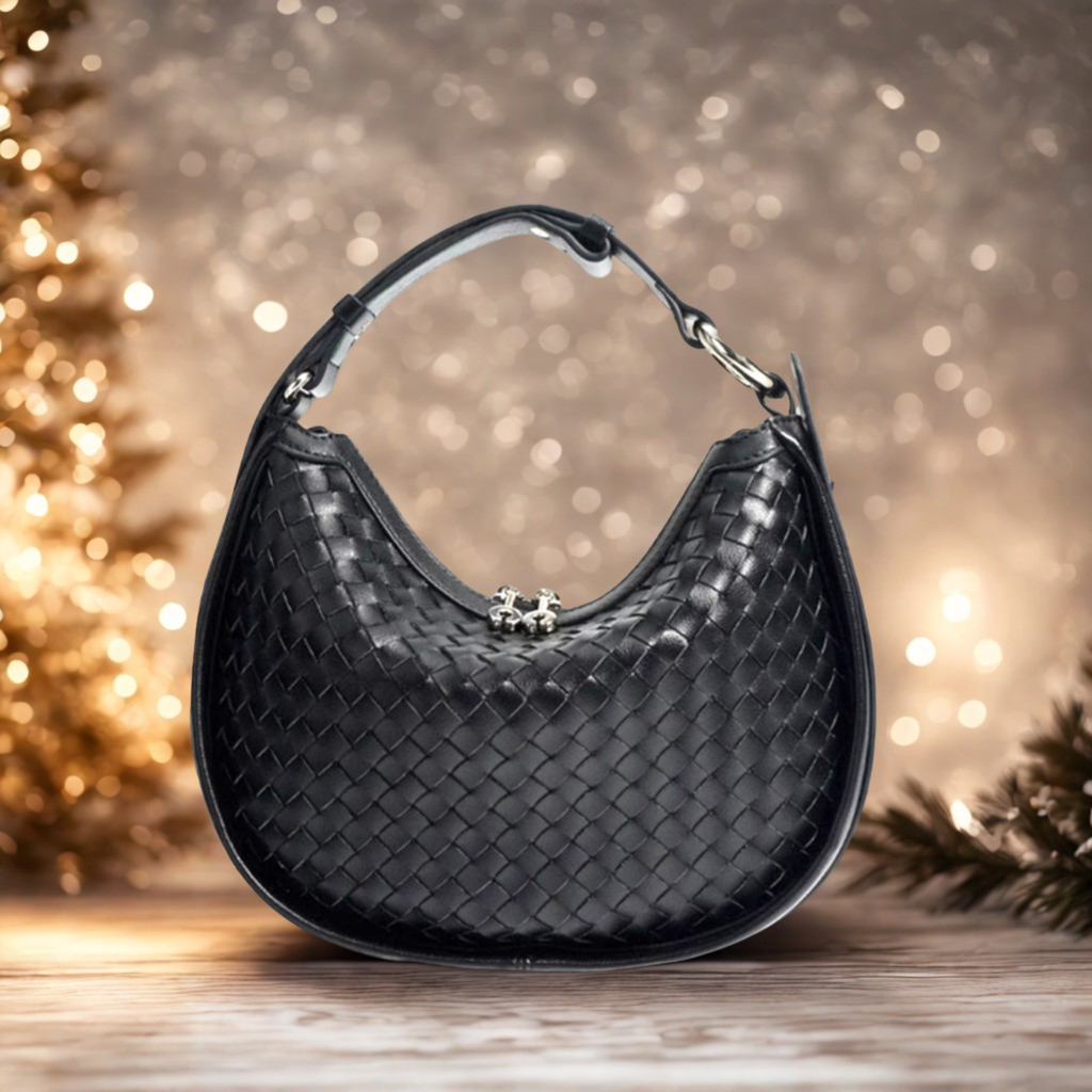 WO|MN Amara Woven Genuine Leather Half Moon Handbag
