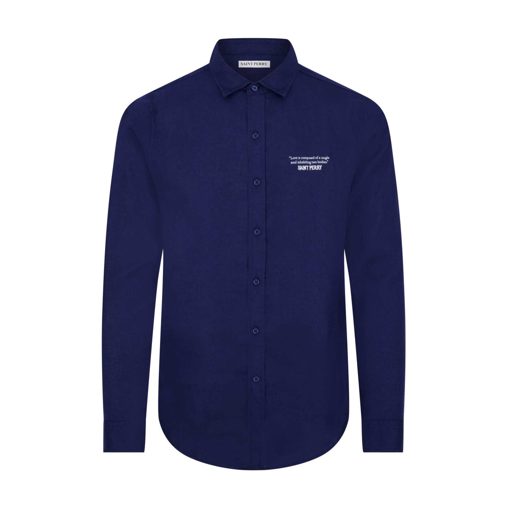Saint Perry Slim Fit Button-Up Linen Shirt – Navy Blue