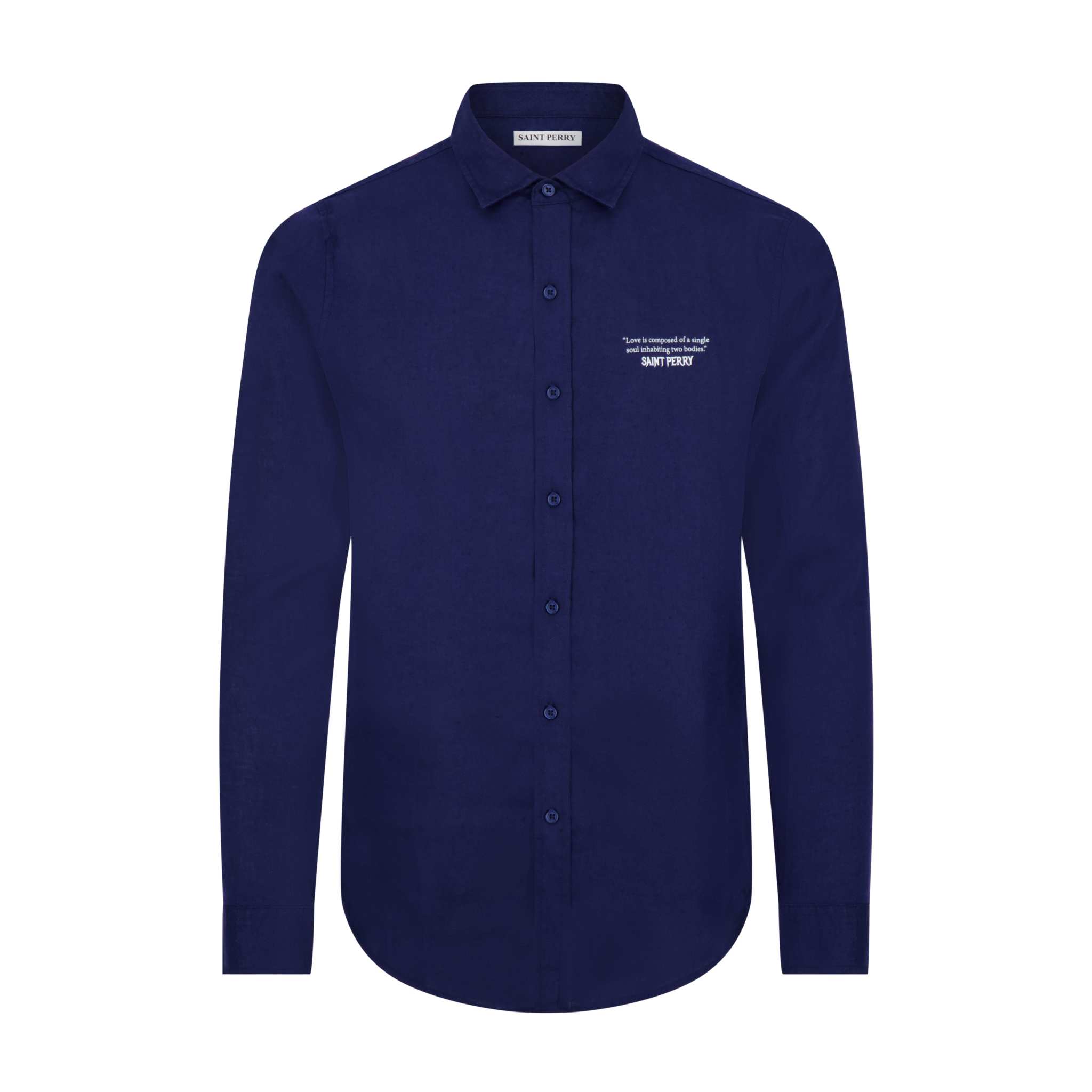 Saint Perry Slim Fit Button-Up Linen Shirt – Navy Blue