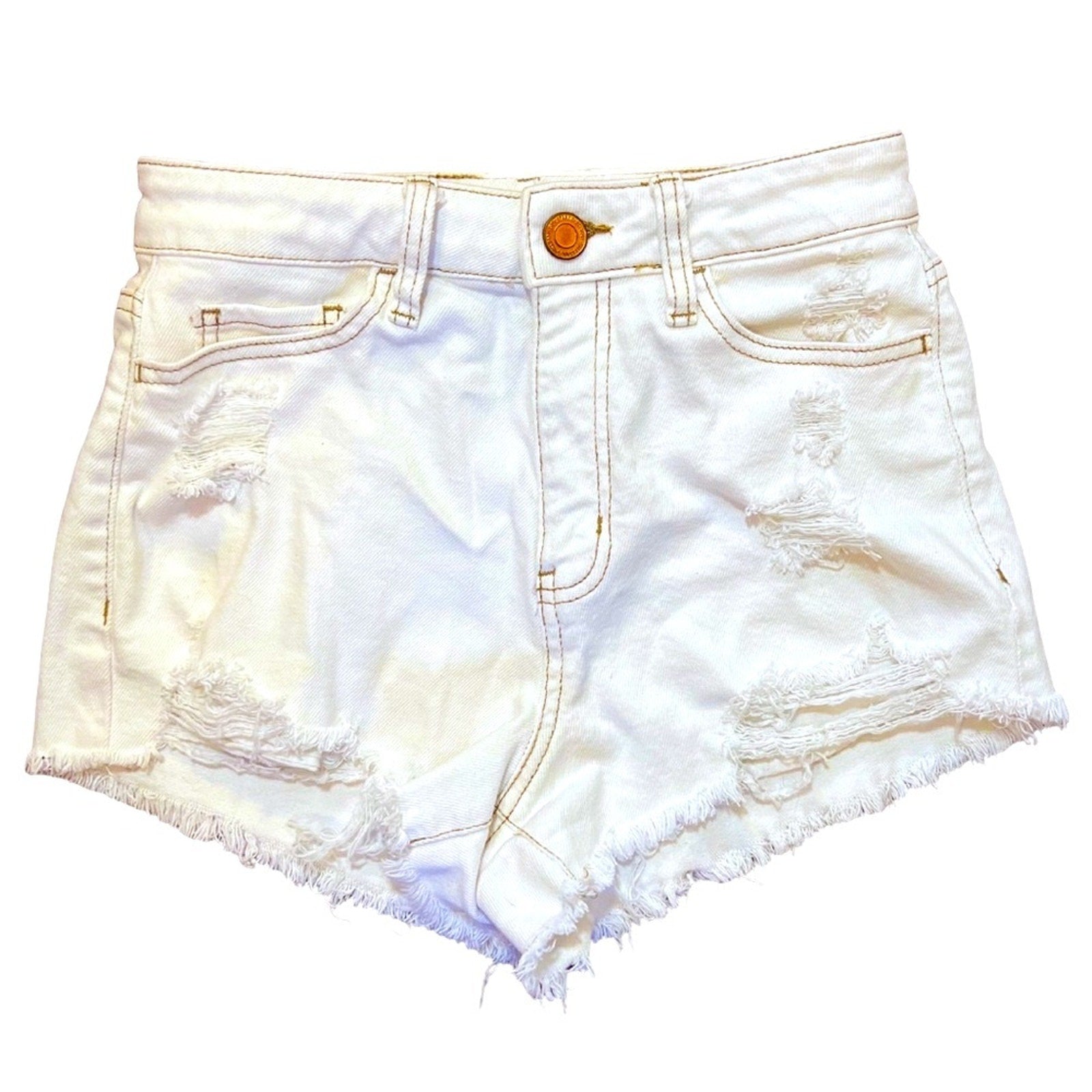 Destroyed Hem Short Shorts with Embroidered Rainbow