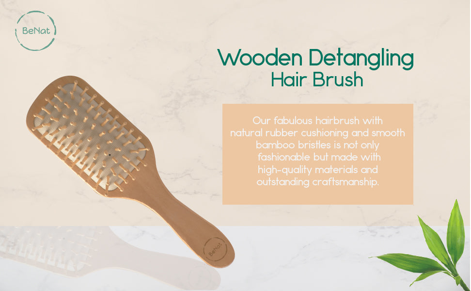 Sustainable Bamboo Wooden Detangling Eco-Friendly Hairbrush - Natural Rubber Cushion & Smooth Bamboo Bristles