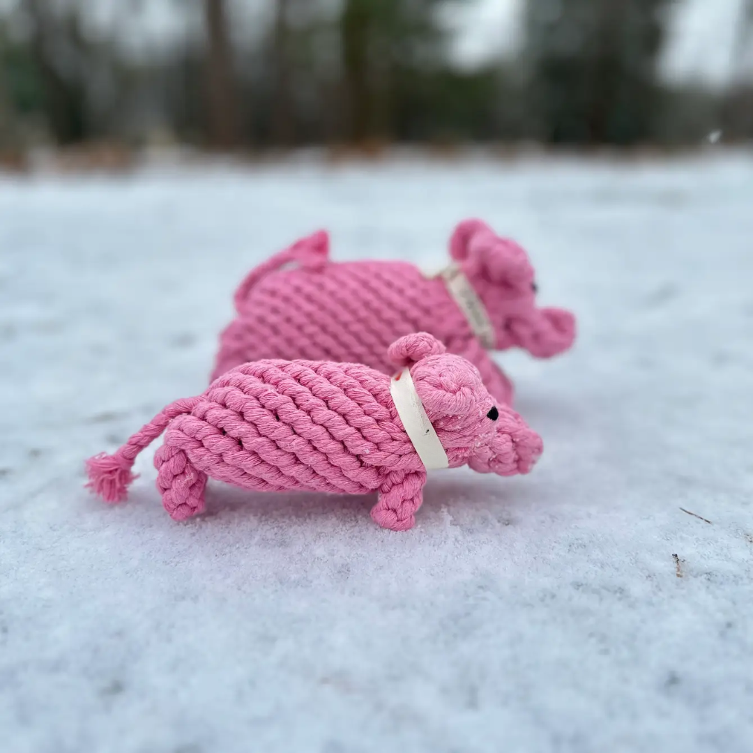 Monli Handcrafted Piggy Pink Rope Dog Toy For Small and Medium Dogs