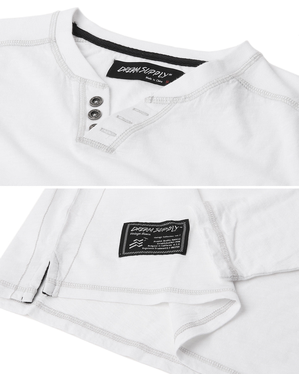 100% cotton vintage style henley top