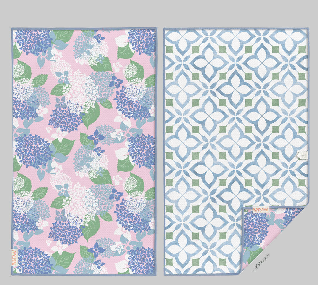 Hydrangea Tile Reversible Microfiber Towel