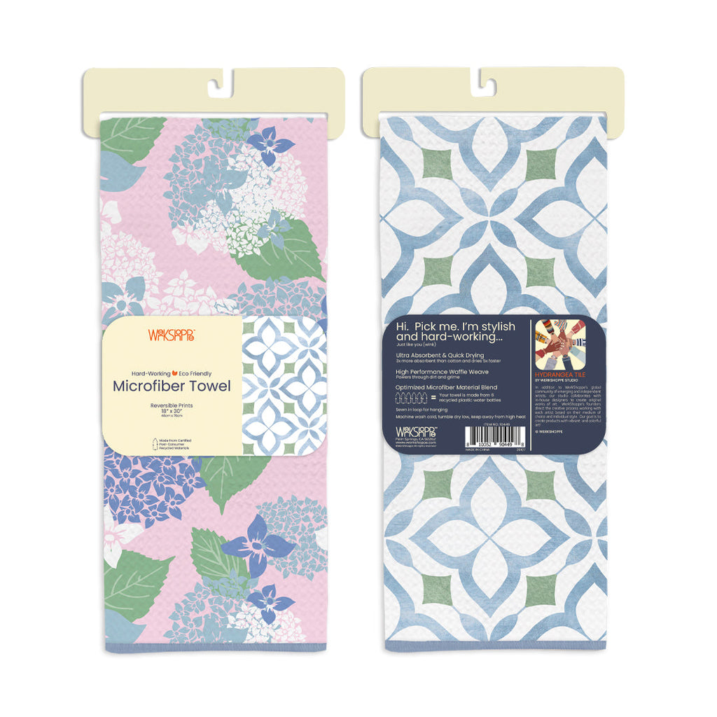 Hydrangea Tile Reversible Microfiber Towel