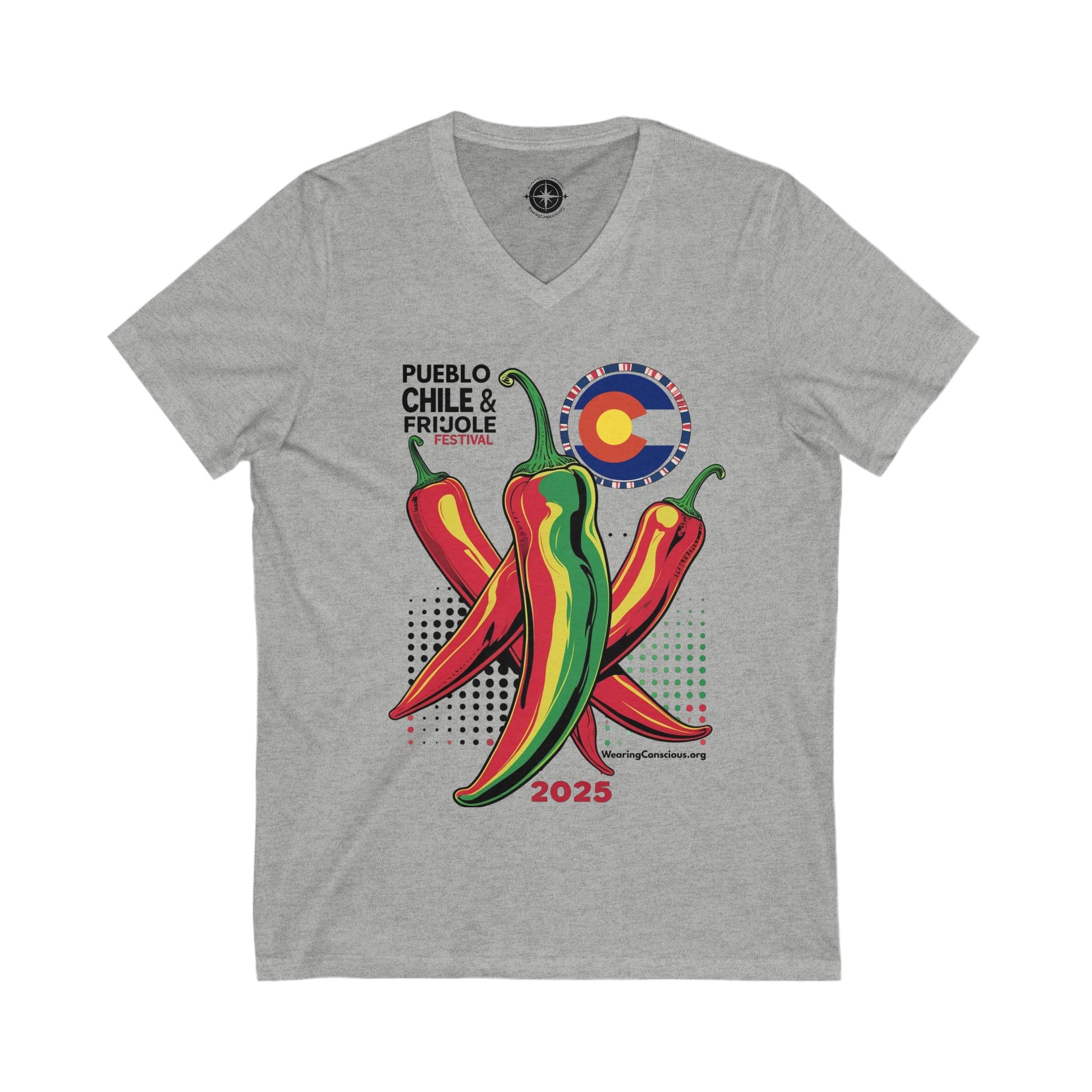 Pueblo Chile Festival V-Neck Vibrant Graphic Tee