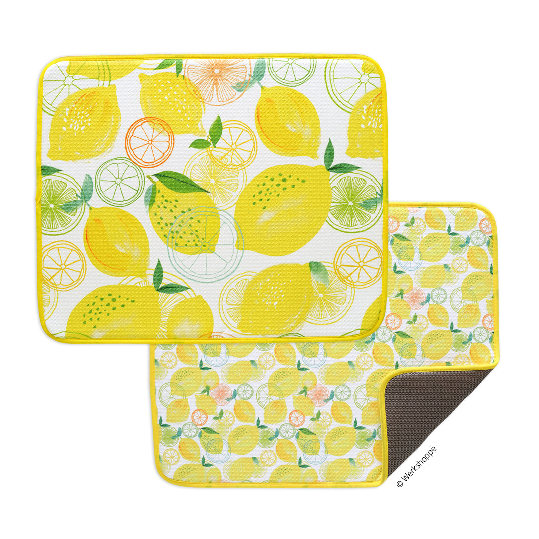Lemon Plaid Reusable Dish Drying Mats