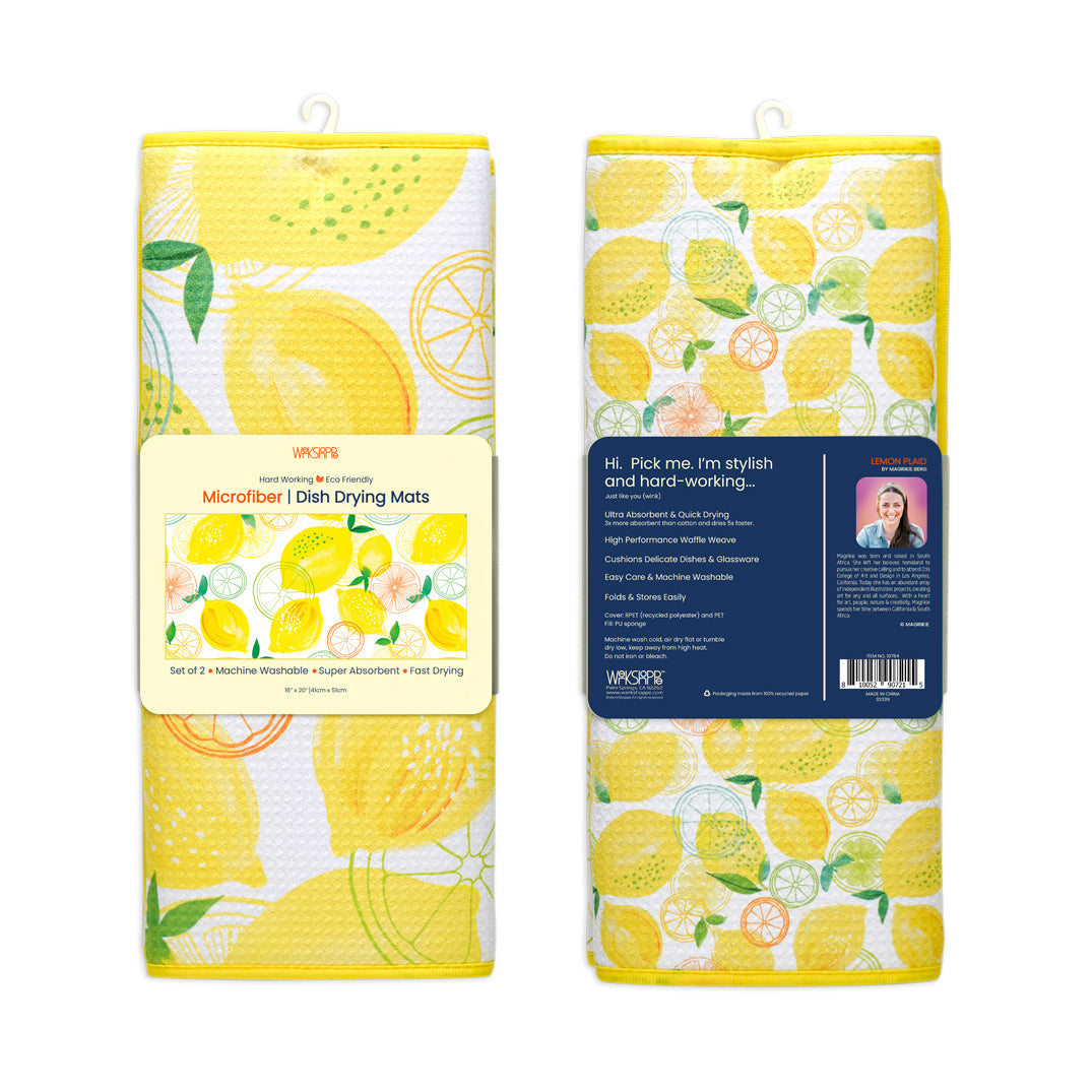 Lemon Plaid Reusable Dish Drying Mats