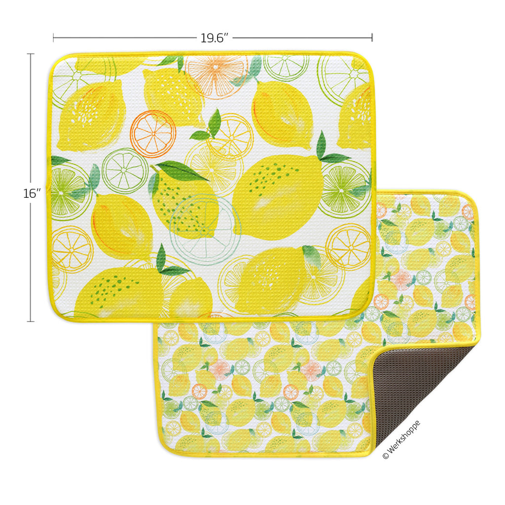 Lemon Plaid Reusable Dish Drying Mats