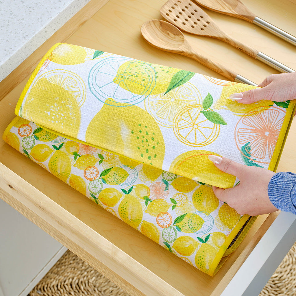 Lemon Plaid Reusable Dish Drying Mats
