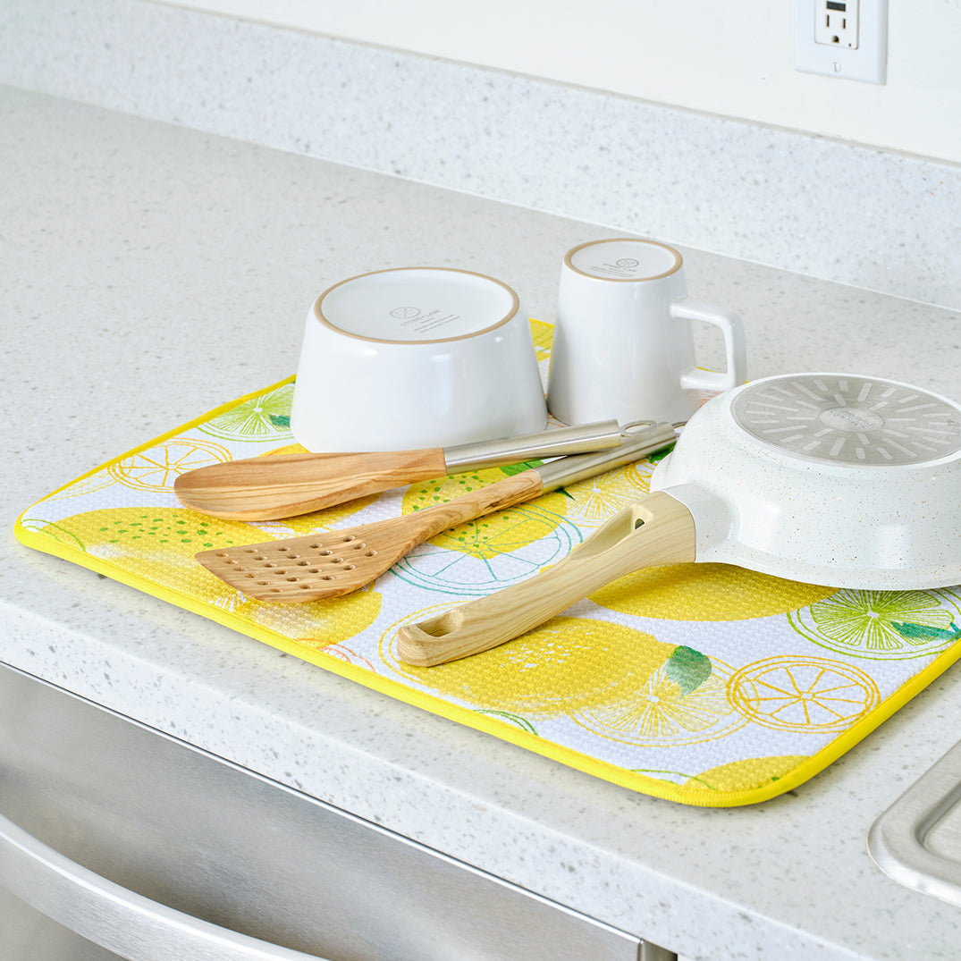 Lemon Plaid Reusable Dish Drying Mats
