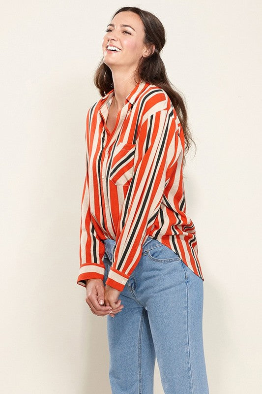 Real You Stripe Linen Button Down Shirt