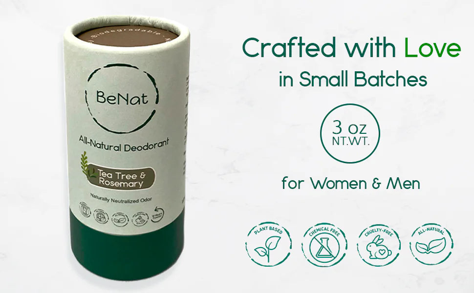 BeNat All-Natural Plastic-Free Deodorant – 3 Oz