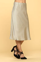 Made in USA Solid Satin Midi Skirt