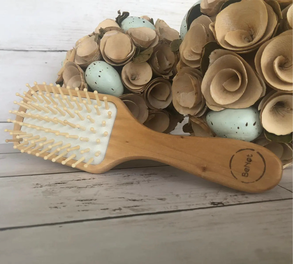 Sustainable Bamboo Wooden Detangling Eco-Friendly Hairbrush - Natural Rubber Cushion & Smooth Bamboo Bristles