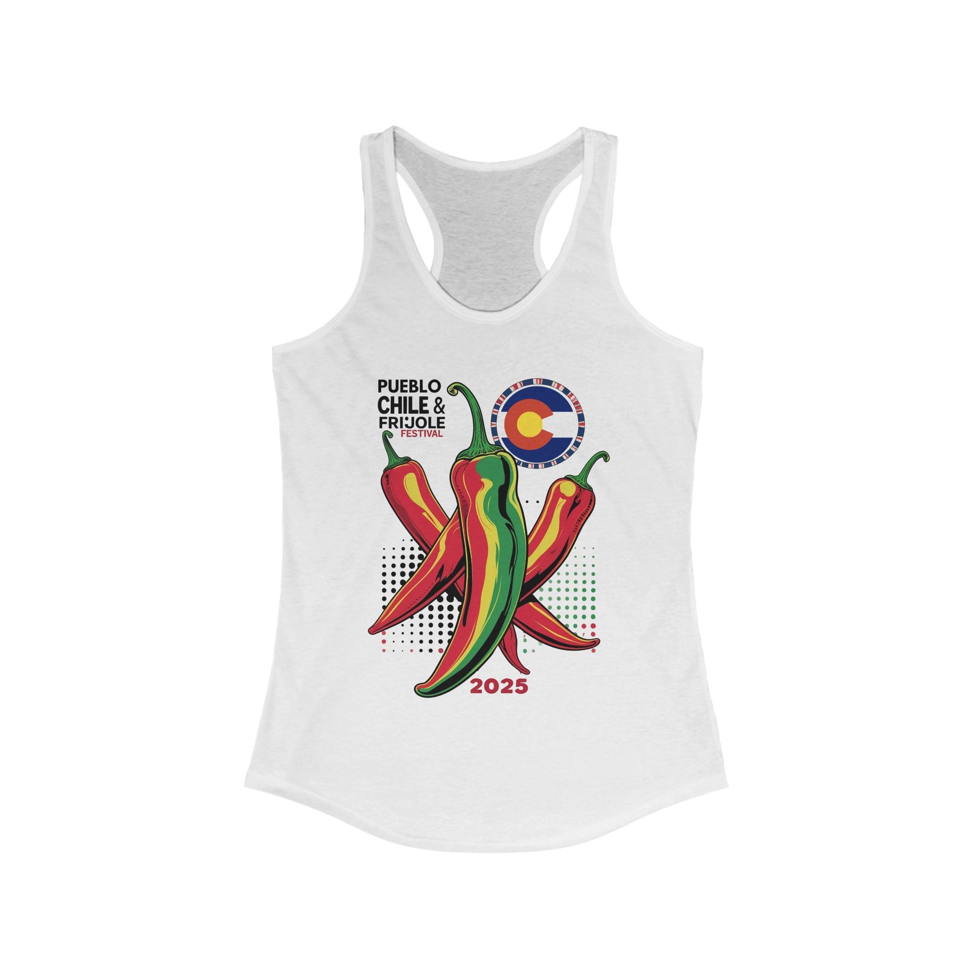 Colorful Chili Festival Racerback Tank Top, Summer Tank, Pueblo Chile Shirt, Festival Apparel, Women's Graphic Tee