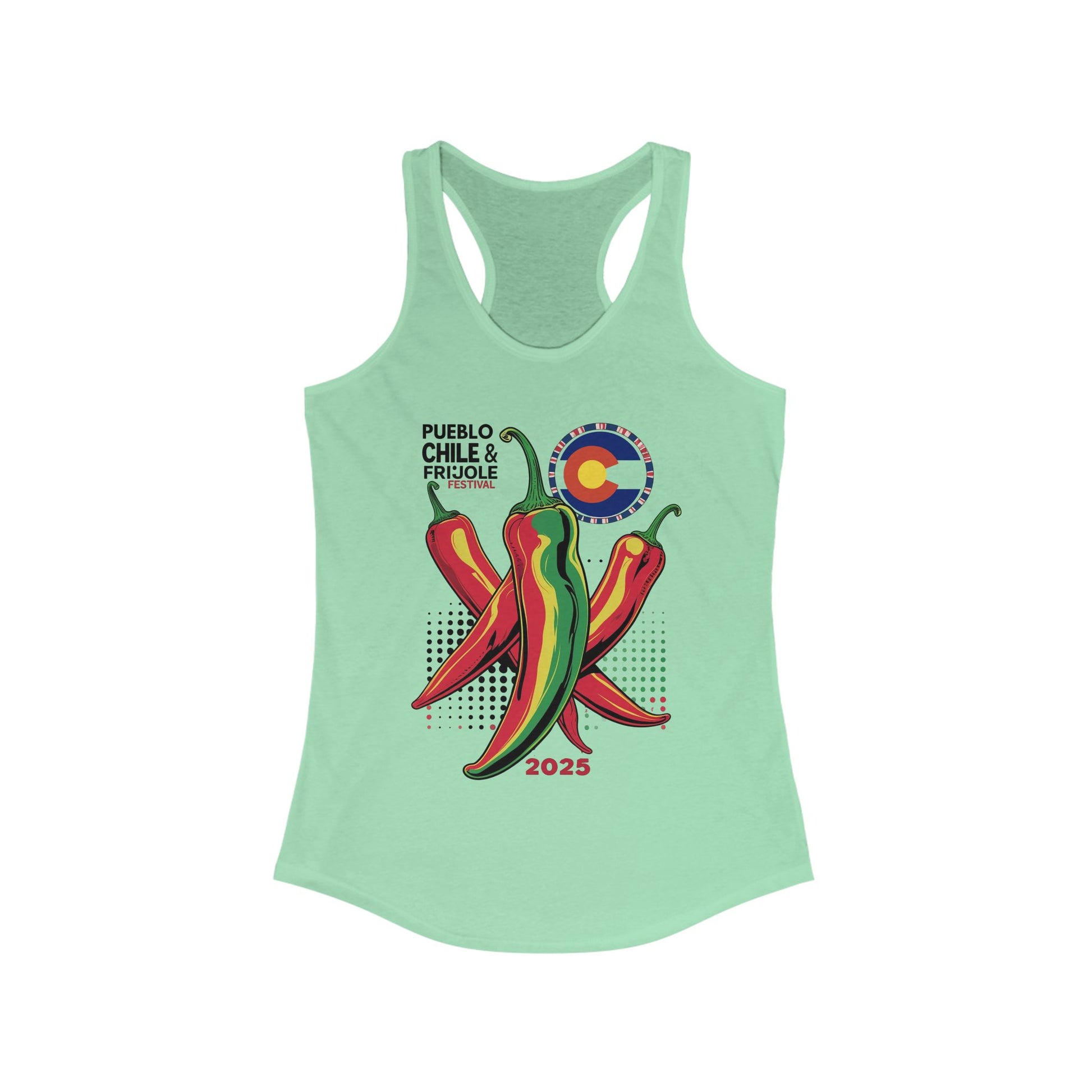 Colorful Chili Festival Racerback Tank Top, Summer Tank, Pueblo Chile Shirt, Festival Apparel, Women's Graphic Tee