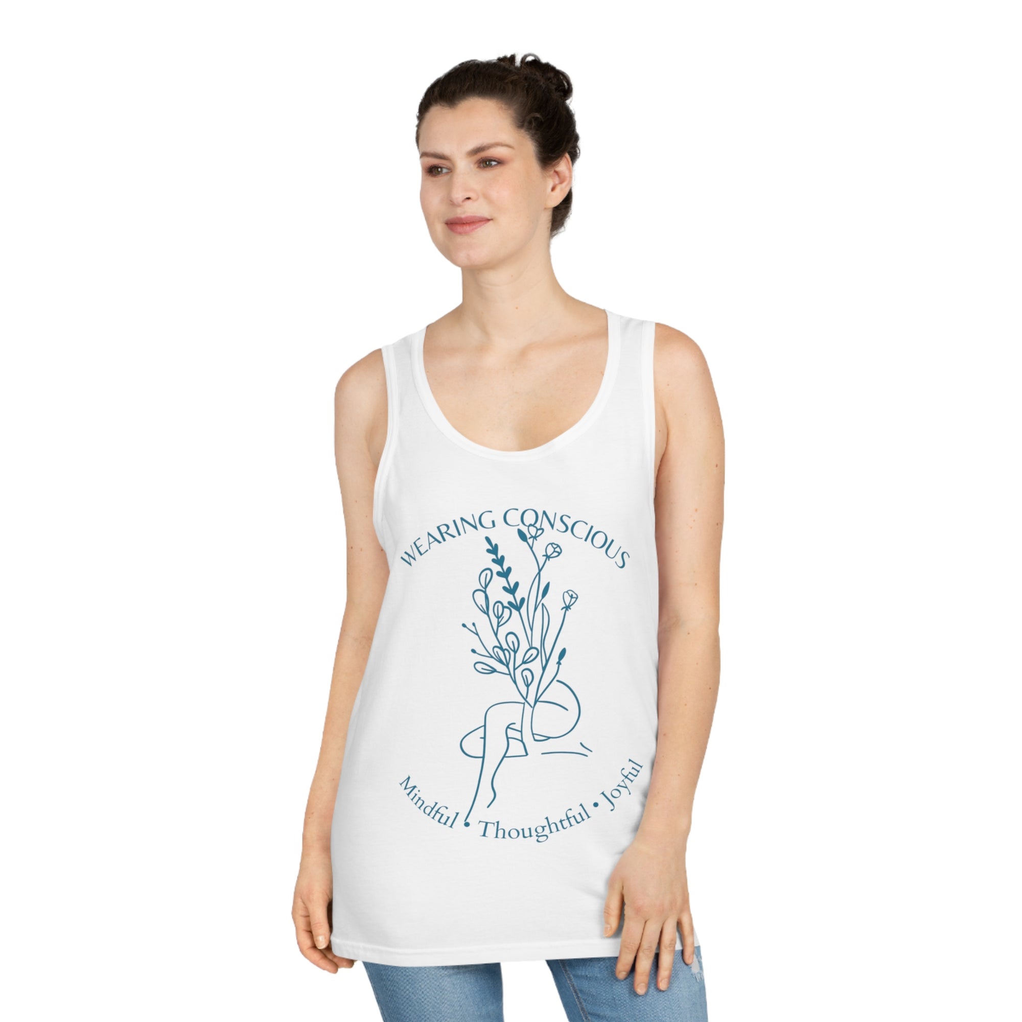 Mindful Thoughtful Joyful Design Floral Tank Top – Unisex Cut