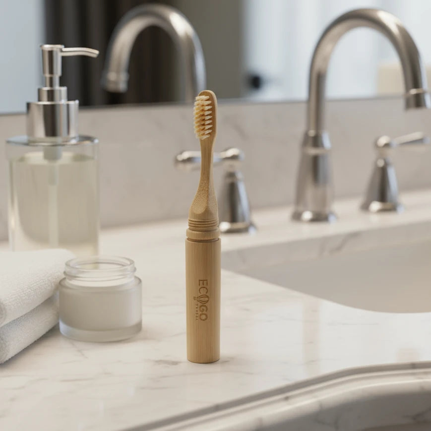 EcoGoTravel Bamboo Two-Piece Design Screwable Toothbrush