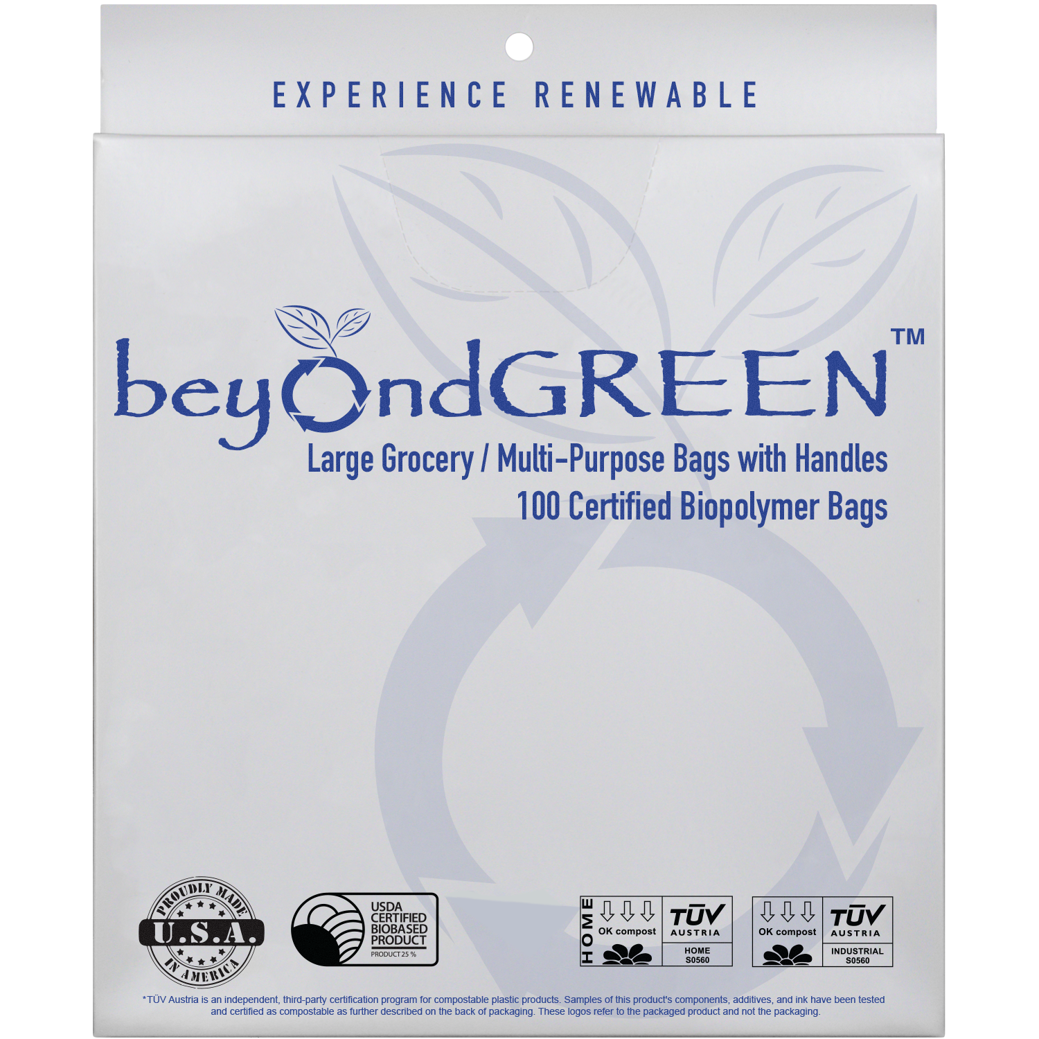 Plant-Based Large Food Safe Multi-Purpose Bags with Handles – 100 Bags