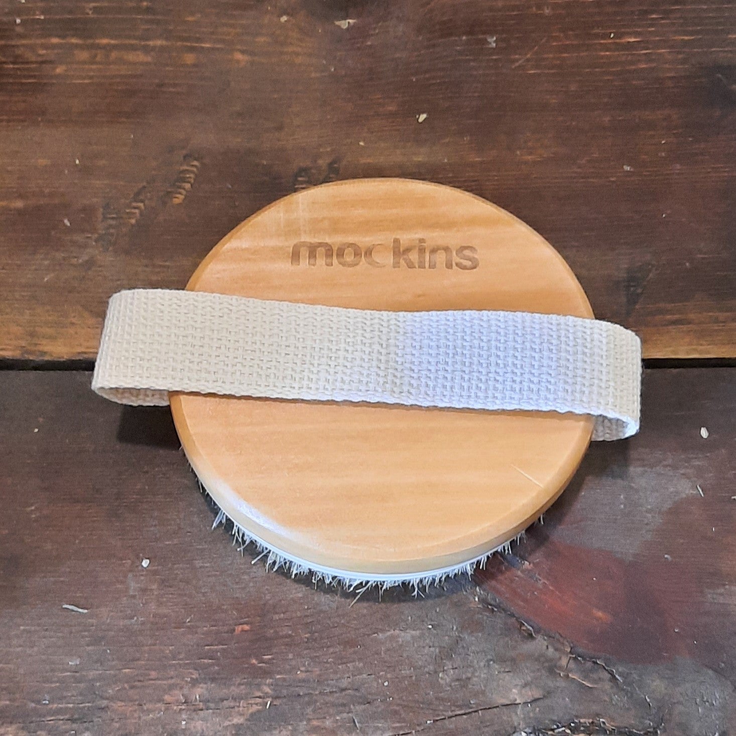 Beechwood Round Palm Body Brush w/ Natural Bristles & Massage Nodules