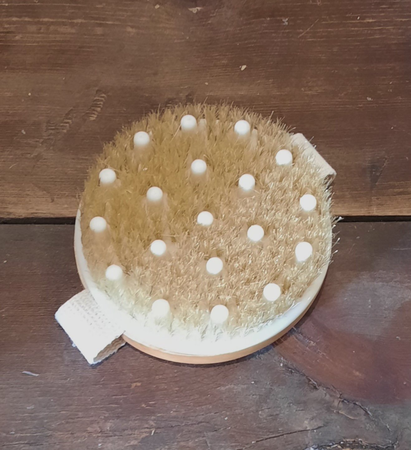 Beechwood Round Palm Body Brush w/ Natural Bristles & Massage Nodules