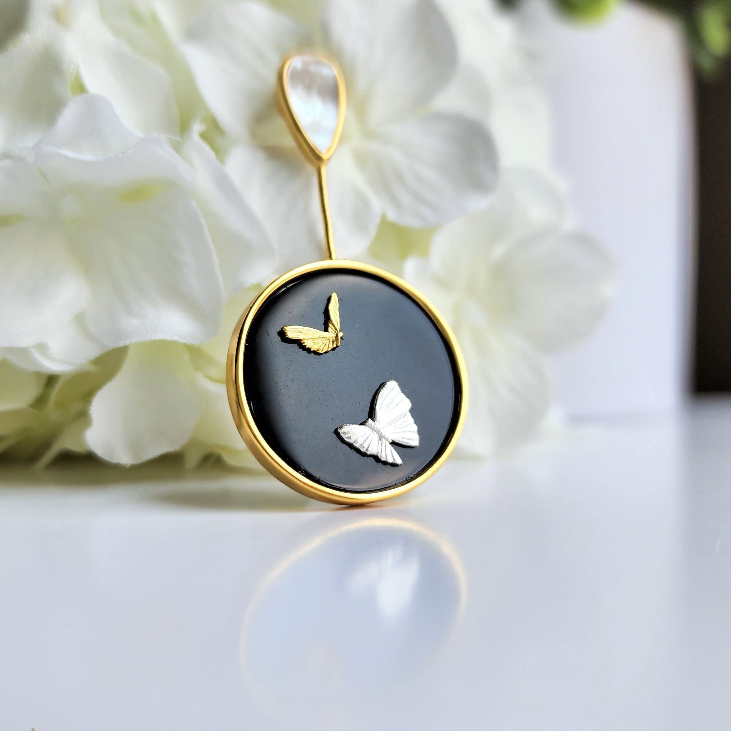 Butterfly Natural Agate Silver Necklace