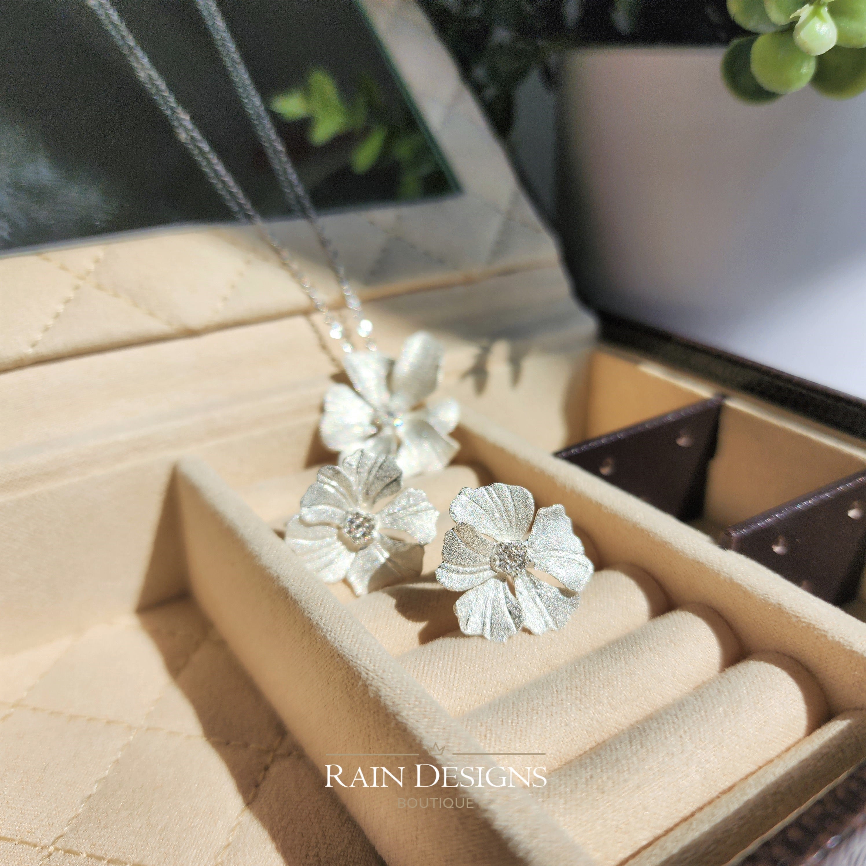 Peony Flower 925 Silver Stud Earrings