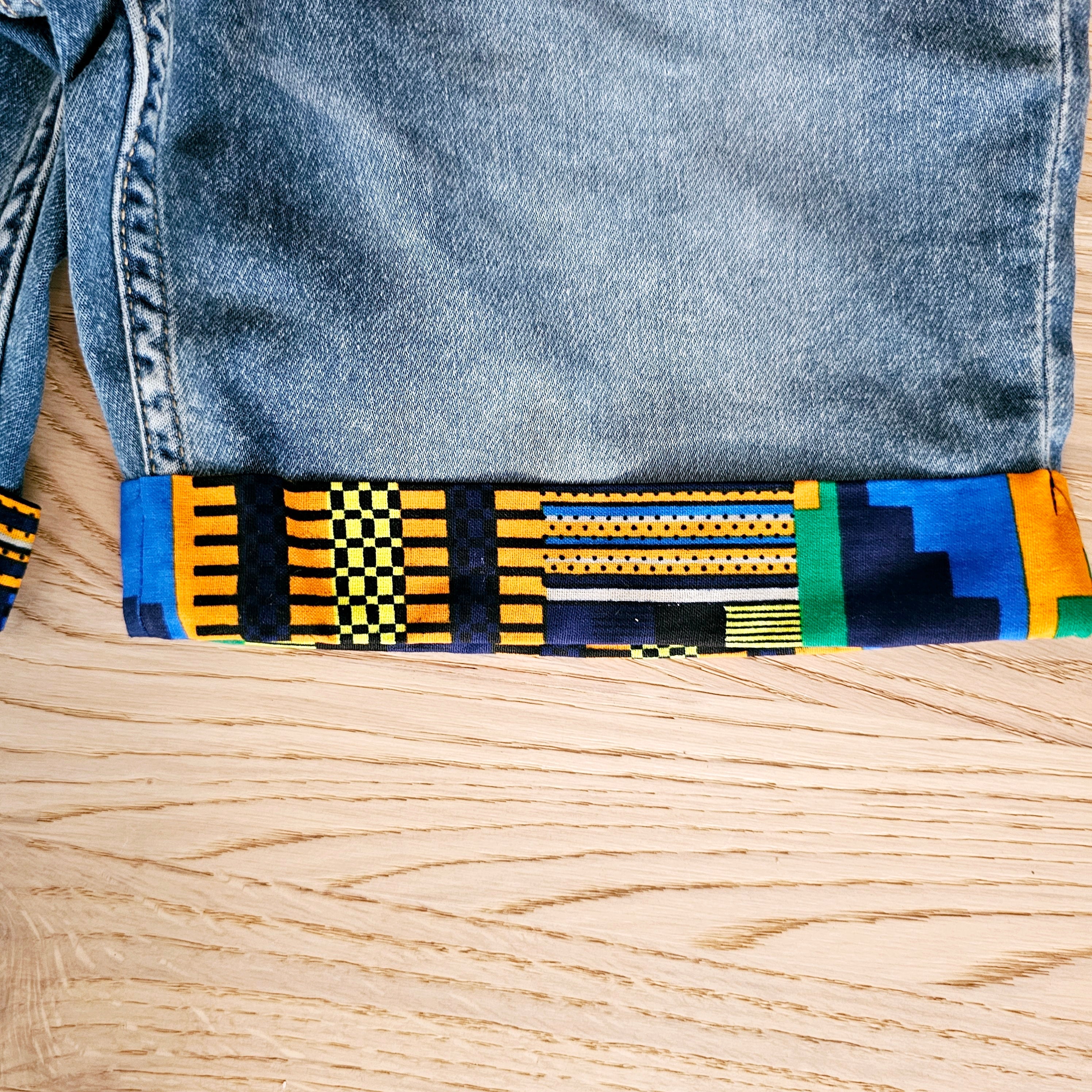 Unisex Denim Shorts with African Print Detail-1