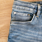 Unisex Denim Shorts with African Print Detail-4