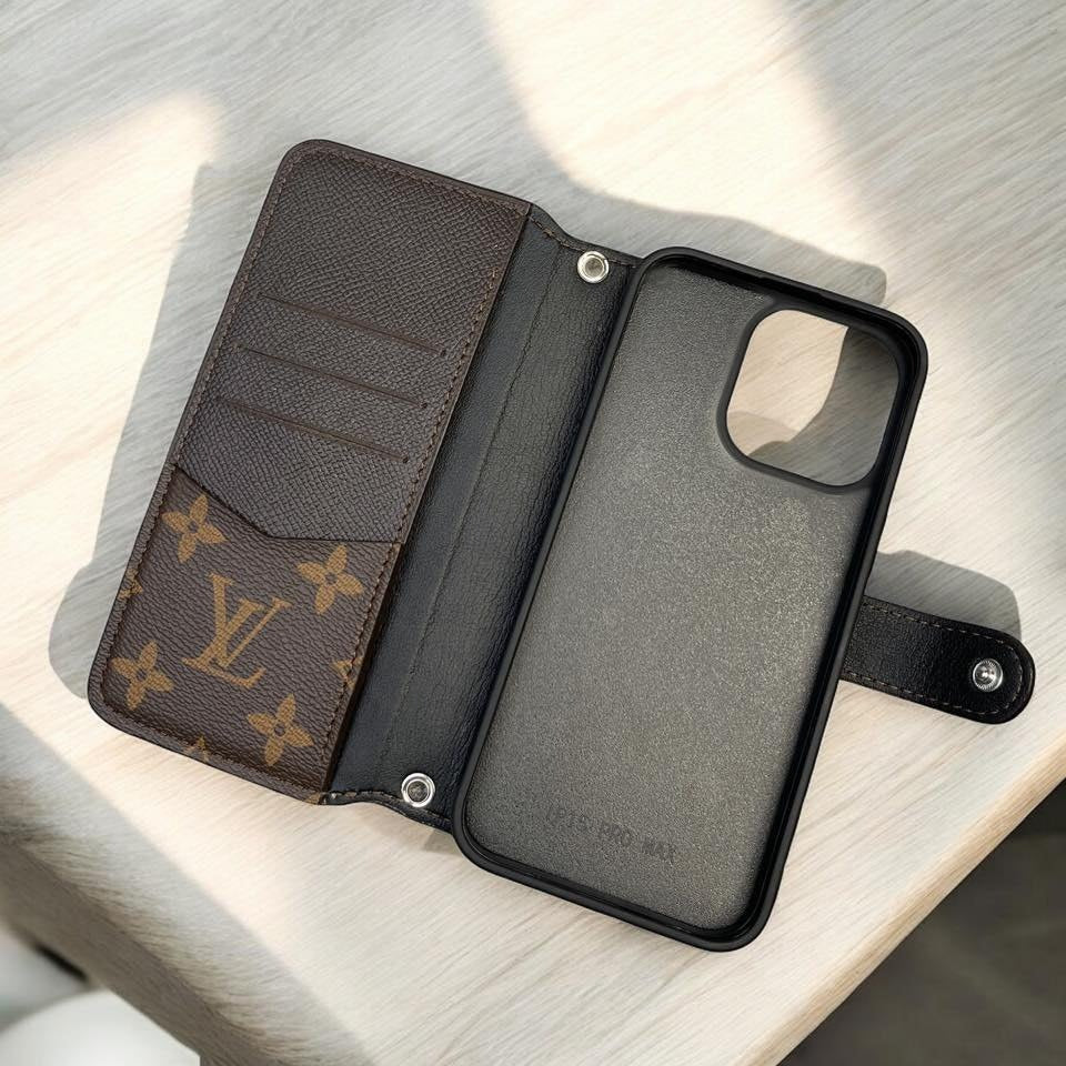 Authentic Upcycled Louis Vuitton Canvas iPhone Wallet Case with Removable Strap – Handmade-to-Order