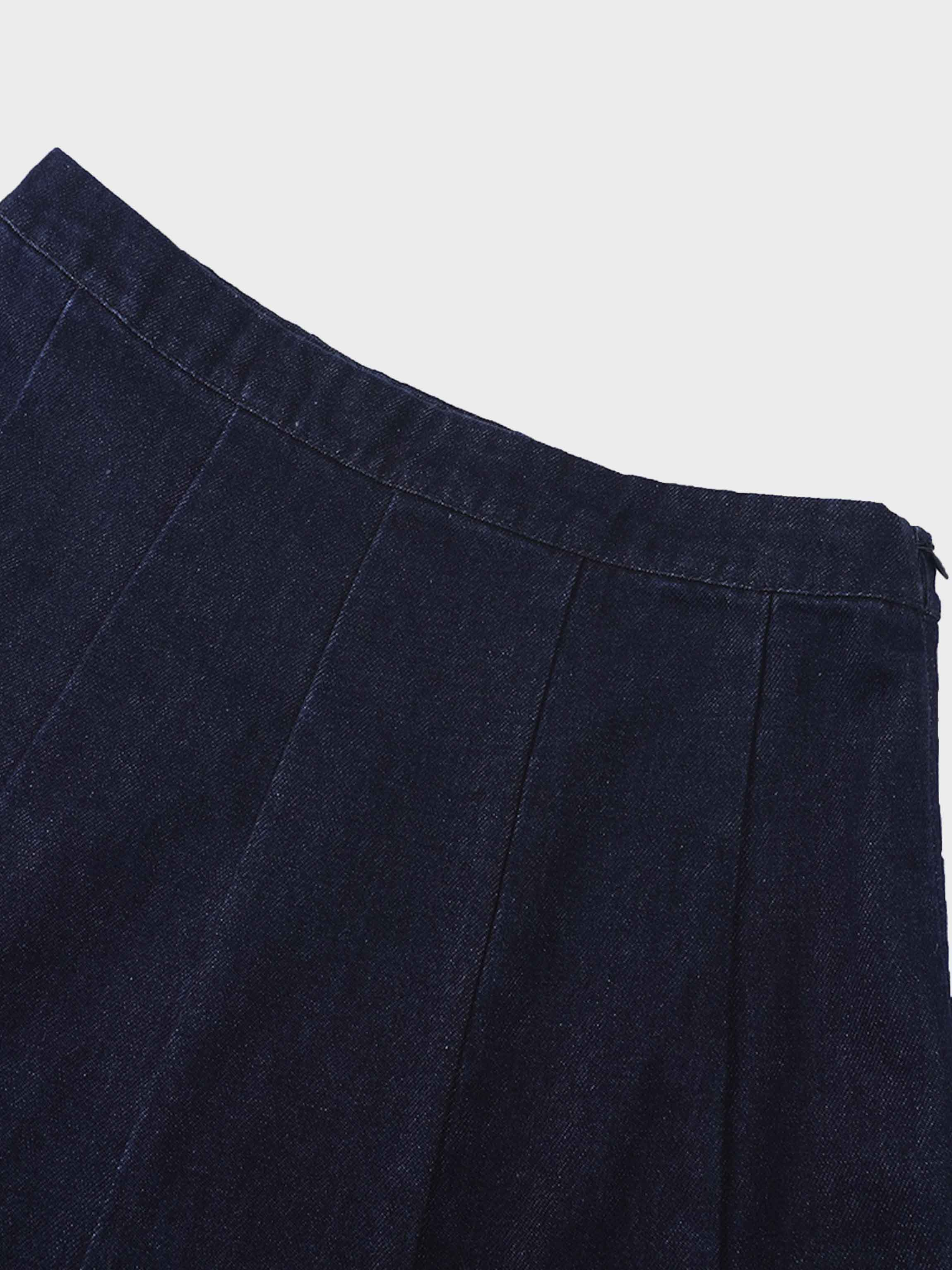 Tailored Seamed Denim Skirt-Blue-2