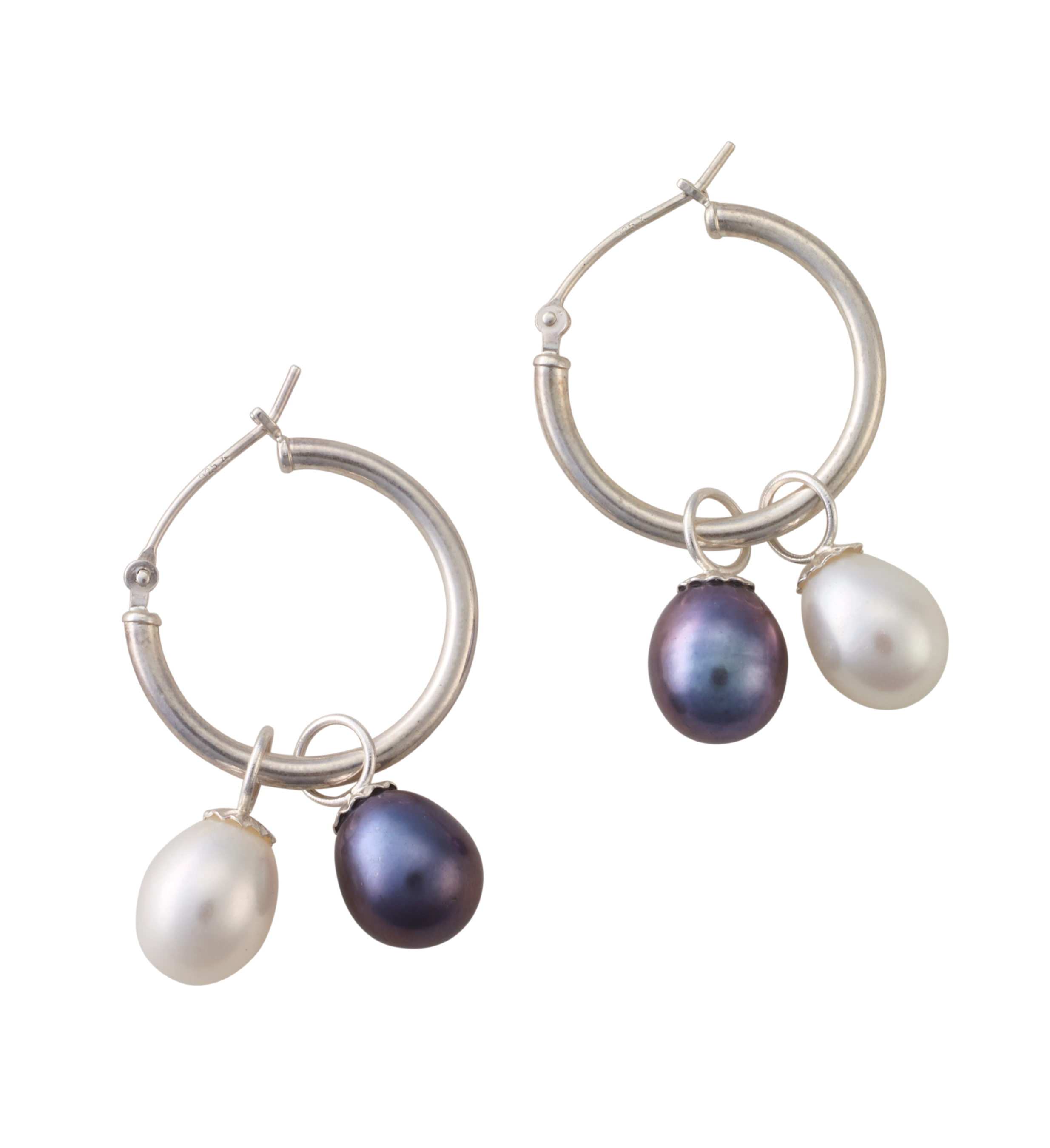 0.75" Double Pearl Hoop Earrings - Sterling Silver or 10K Gold