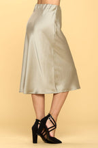 Made in USA Solid Satin Midi Skirt