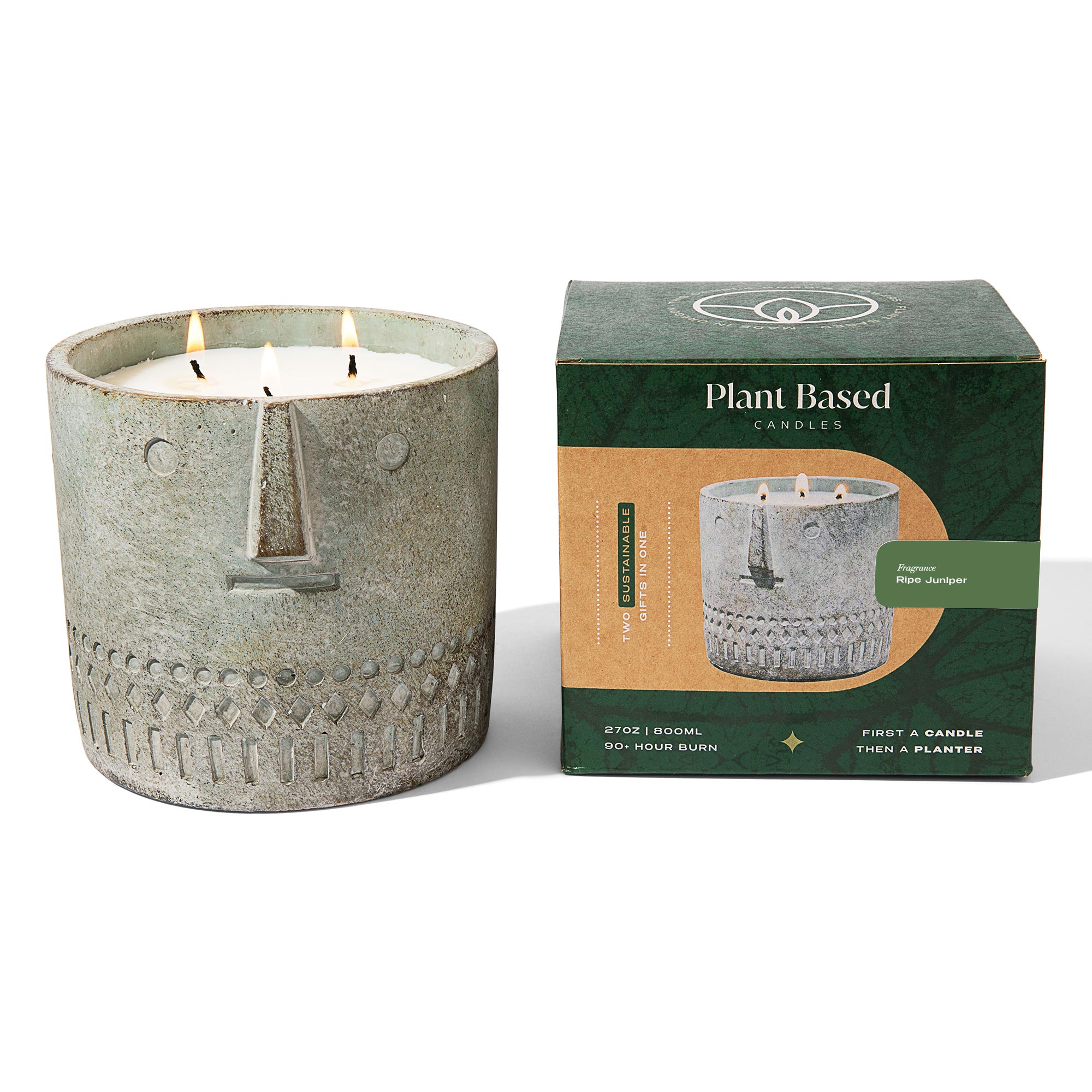 Ripe Juniper Scented Stone Face Double Wick Vegan Candle – 27 Oz